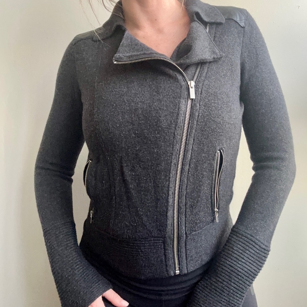Banana Republic Zip Moto Sweater with Faux Leather